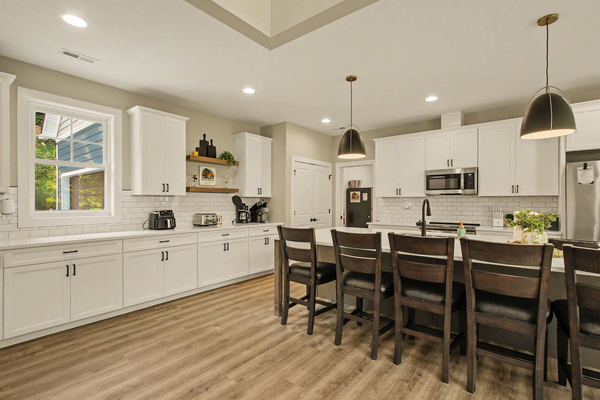 Kitchen island seating and coffee area