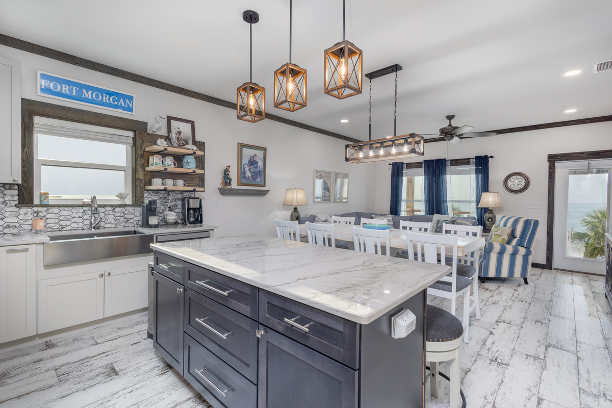 large island for food prep and serving