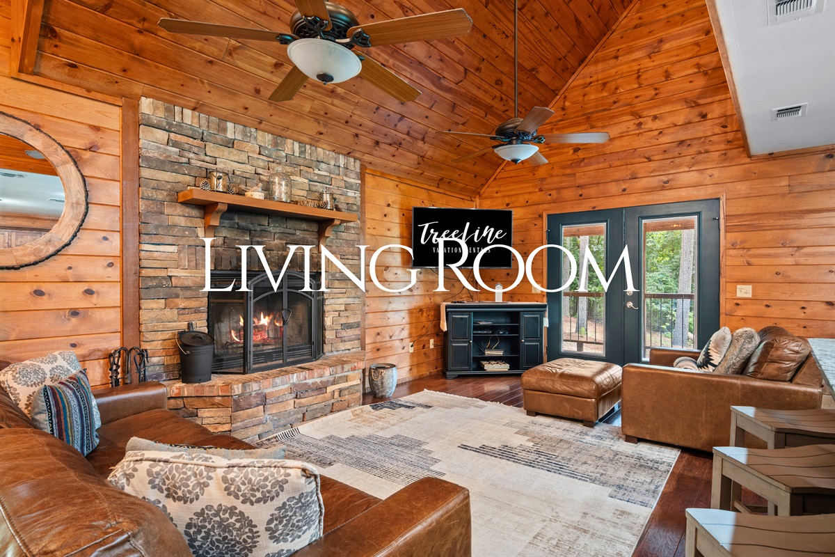 Get cozy on the couch with a fire, a movie, or both on the Smart TV.