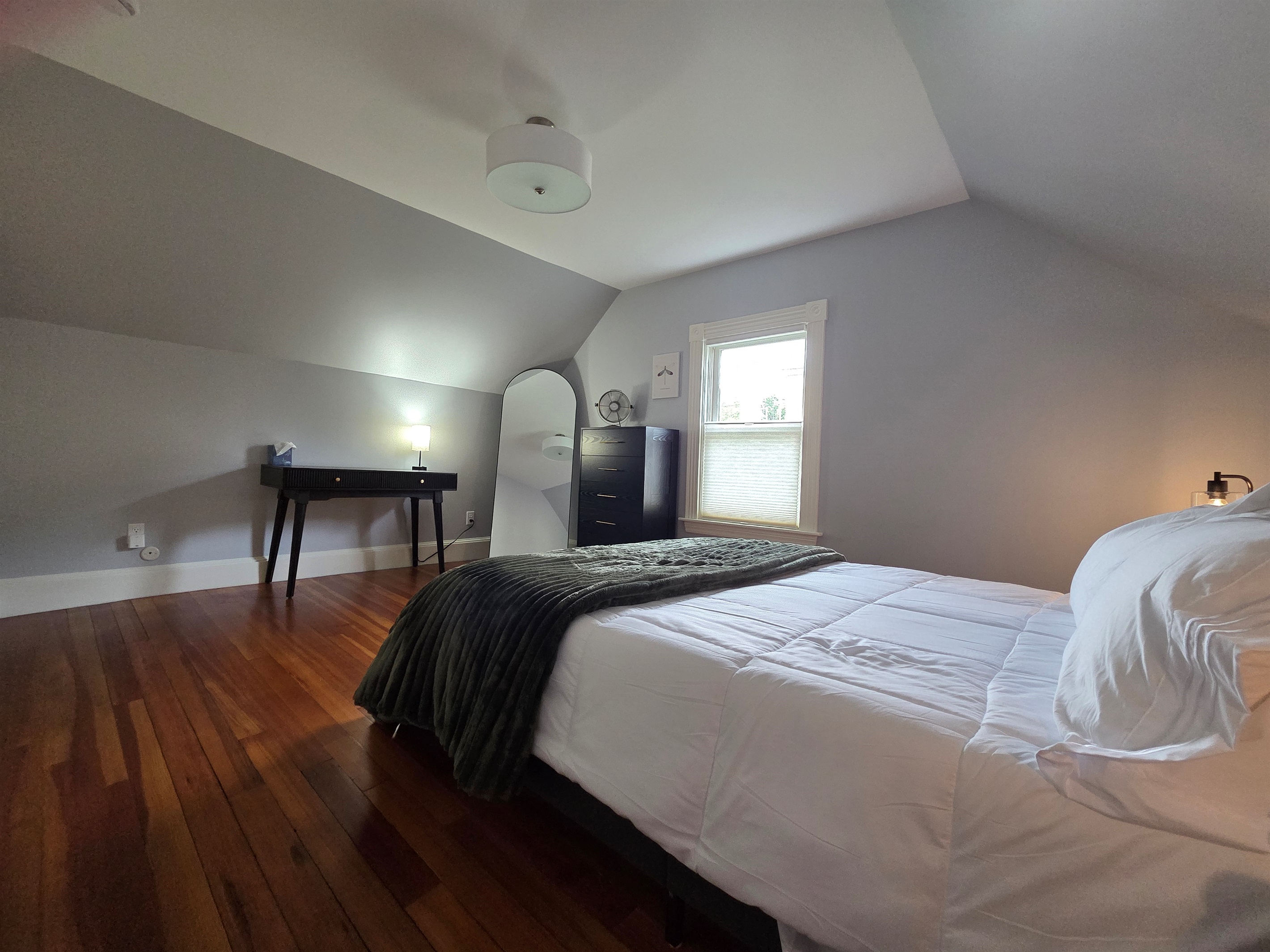 Dark Gray Bedroom With Workspace Desk