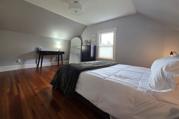 Dark Gray Bedroom With Workspace Desk