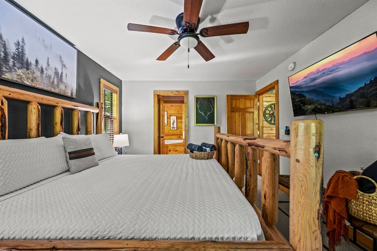 Main floor master bedroom with ensuite bathroom.