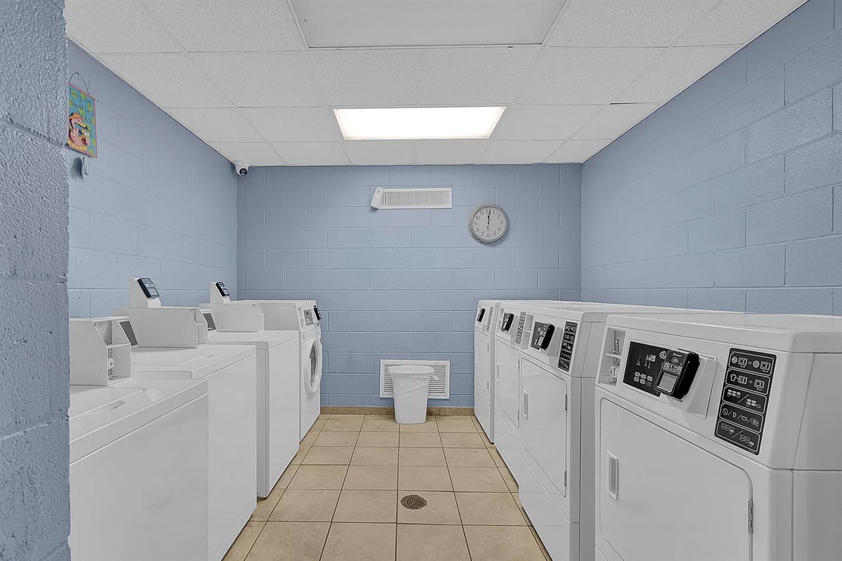 Card/Cash Operated Laundry on Ground Floor Across From Elevators