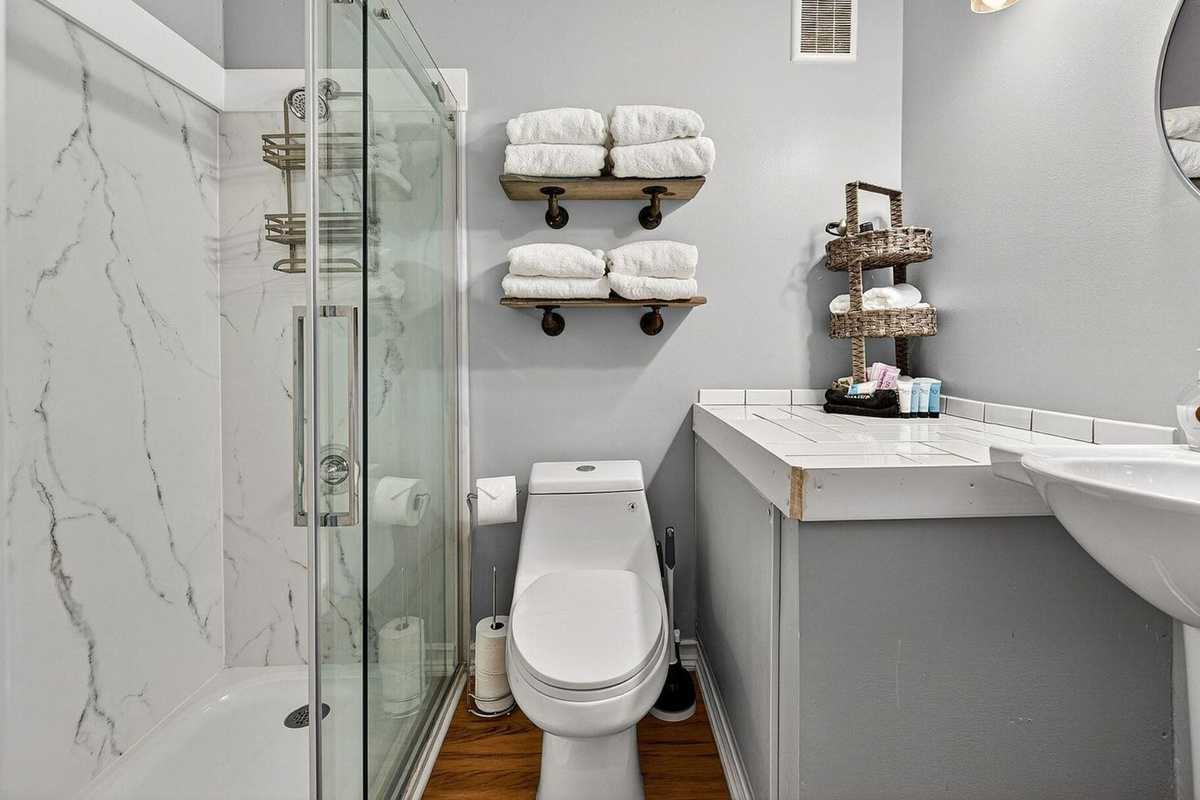 Updated bathroom with walk in shower