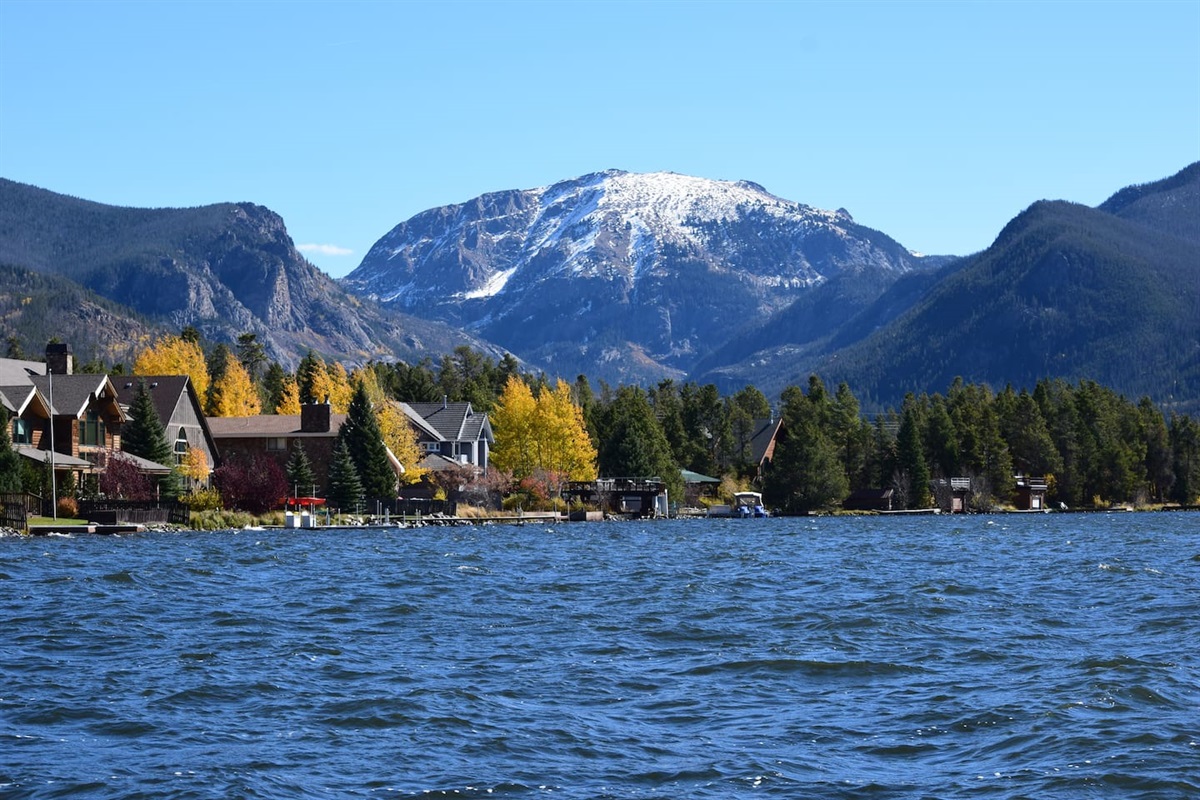 Lake view of Mt Baldy with fall colors starting to pop