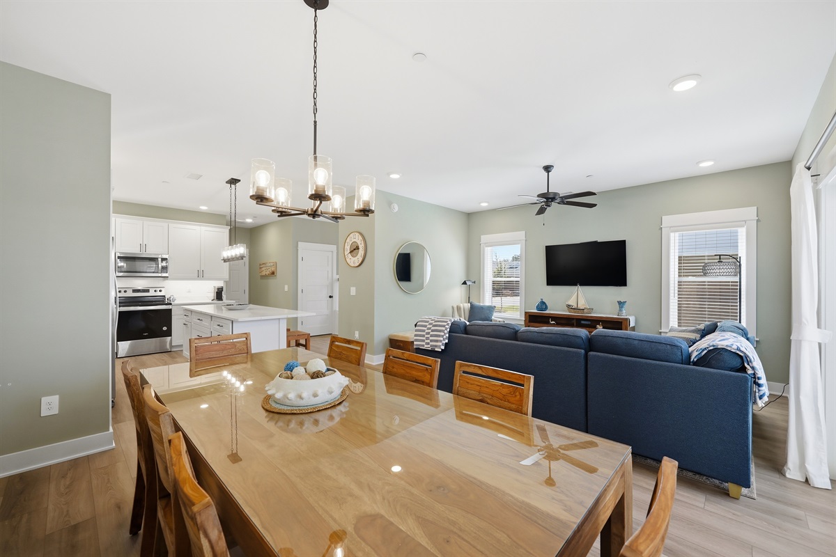 Open dining and living area designed for family meals and entertaining