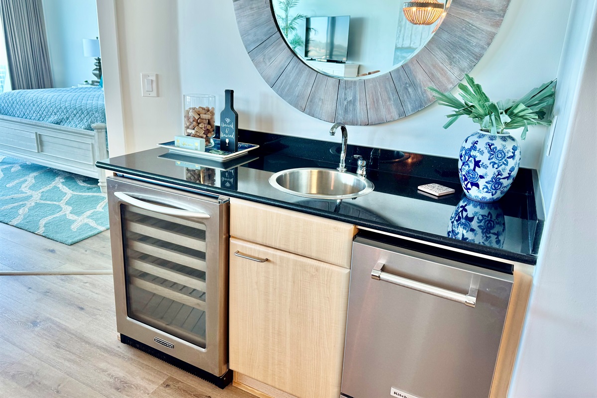 Our bar area has a wine fridge and undermount ice maker...