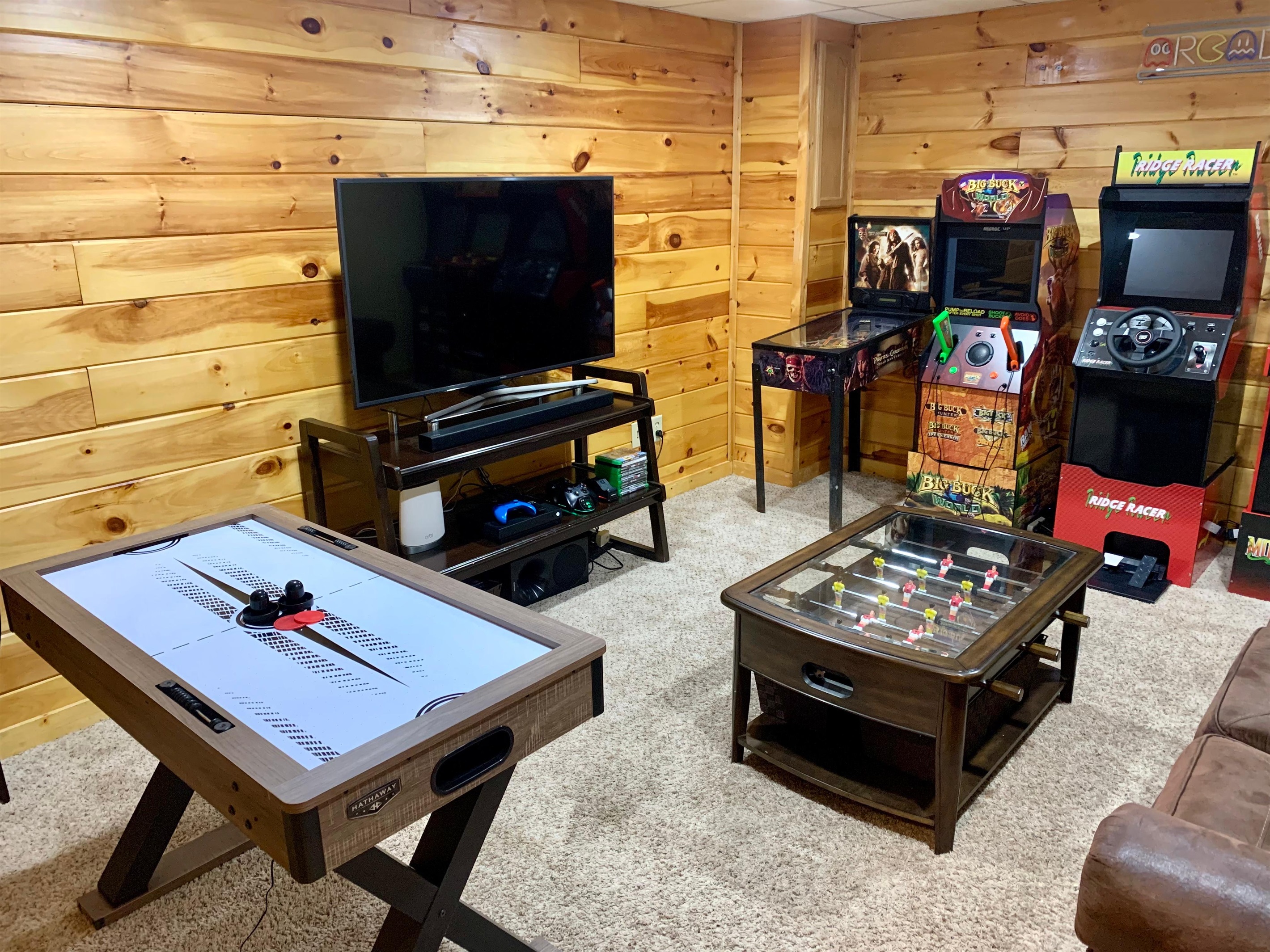 Game Room with: Xbox, Pinball, Arcade Games, Air Hockey, Foosball