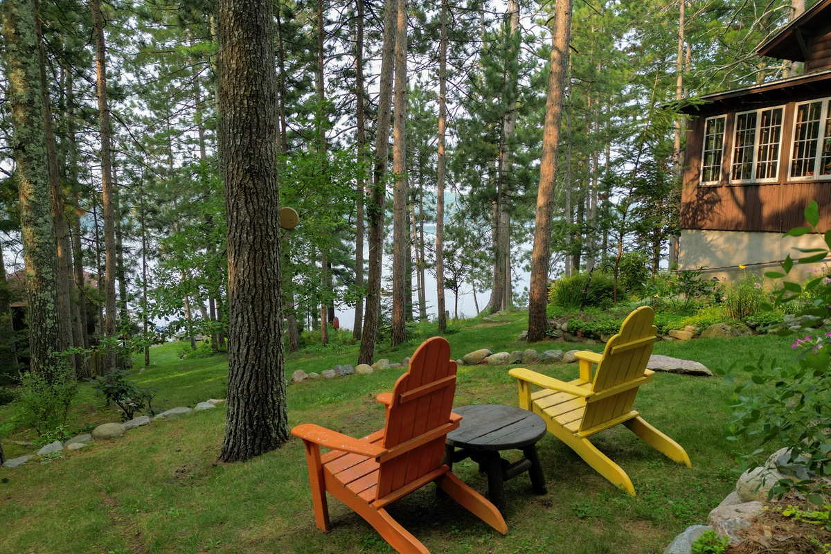Garden seating with lake views