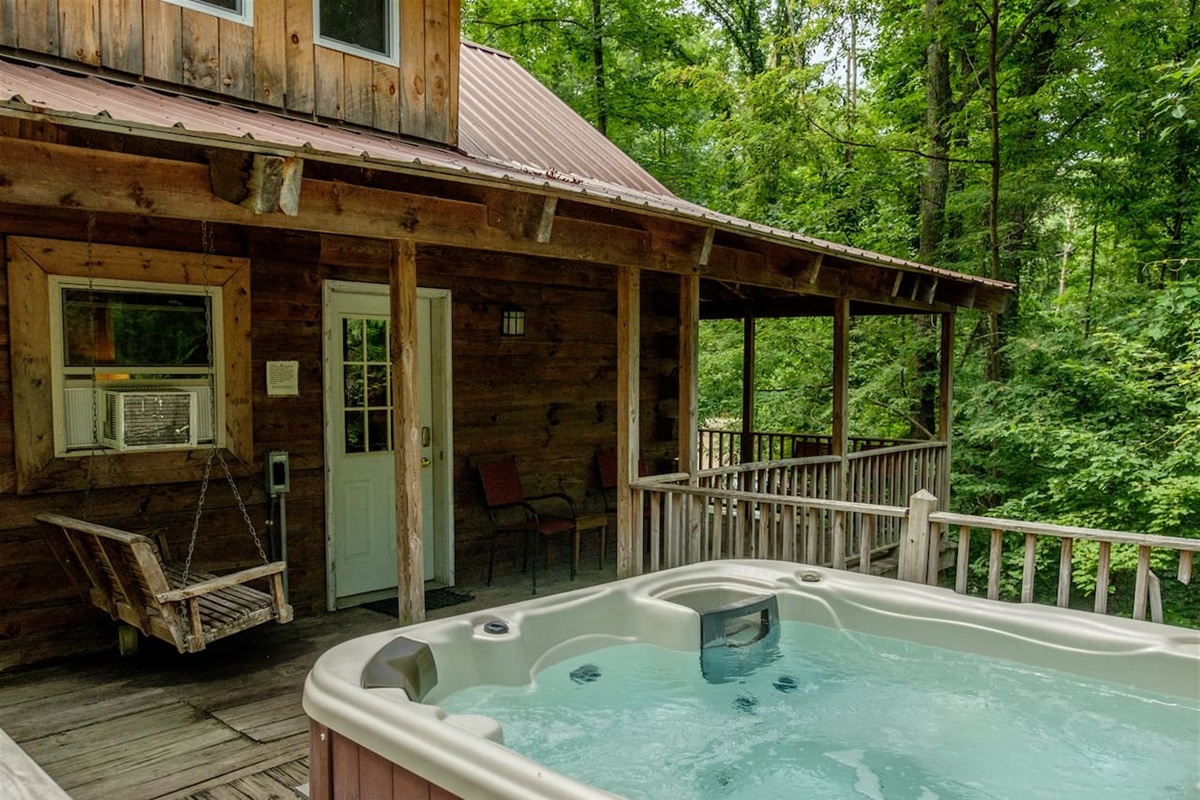 Hot tub facing porch