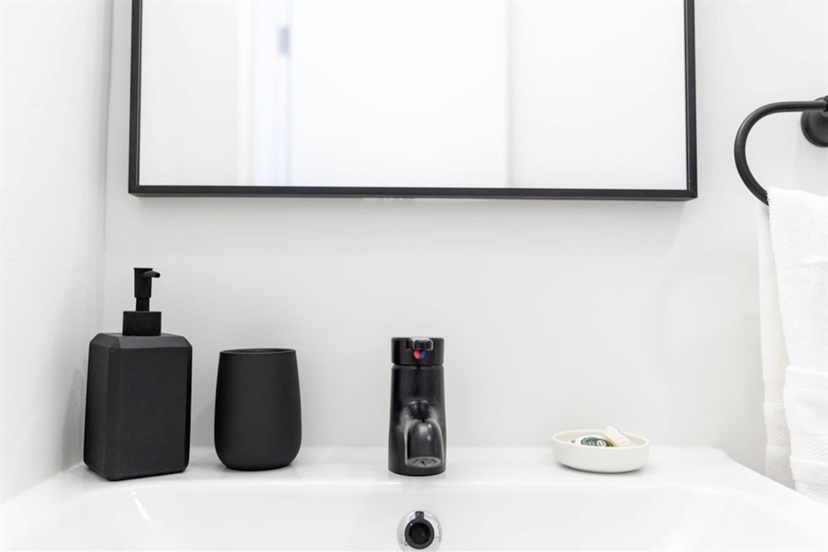 Modern bathroom sink, designed for both style and functionality.