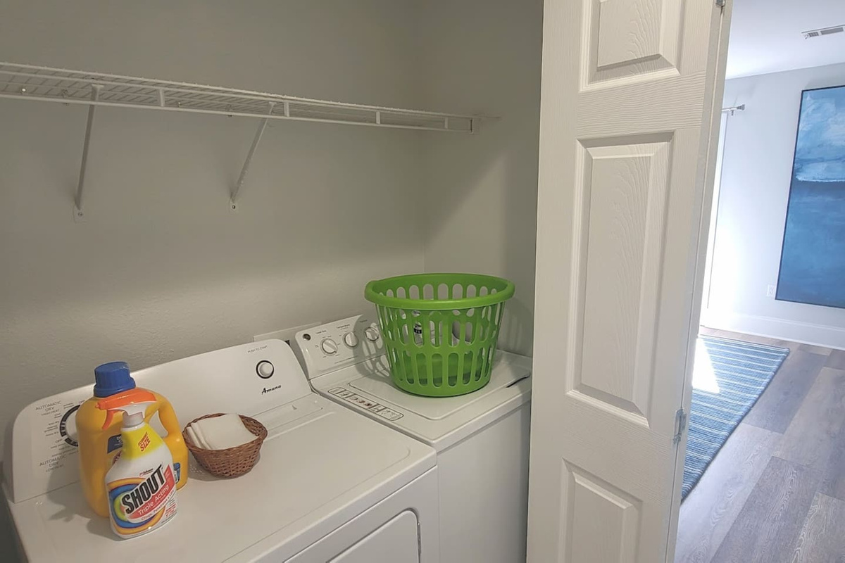Step into full-size washer and dryer in the unit &mdash; pack light and just do a load mid-trip.