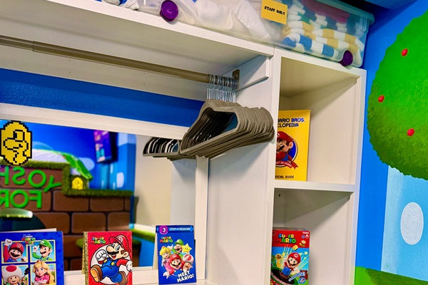 Clothing storage and space for more Mario-themed games and activities!