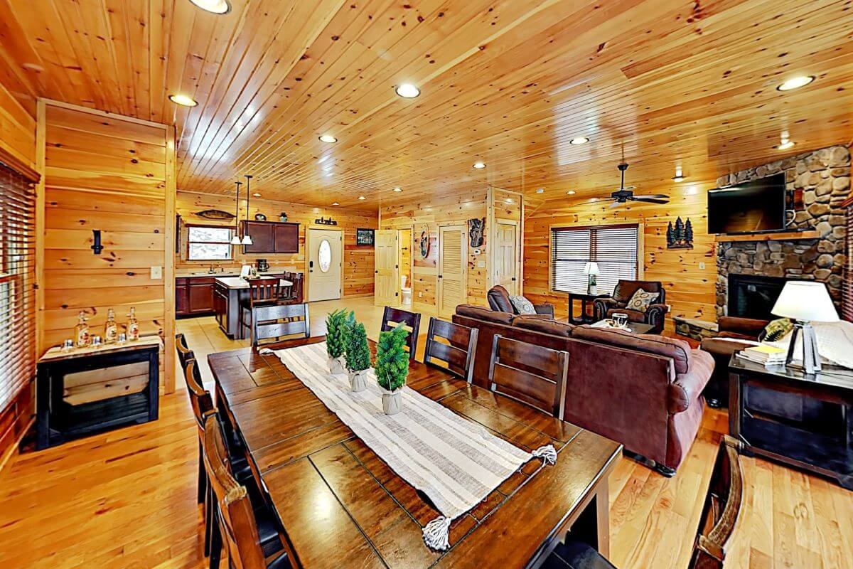 Dining area with seating for 8. Open floor plan on main floor.