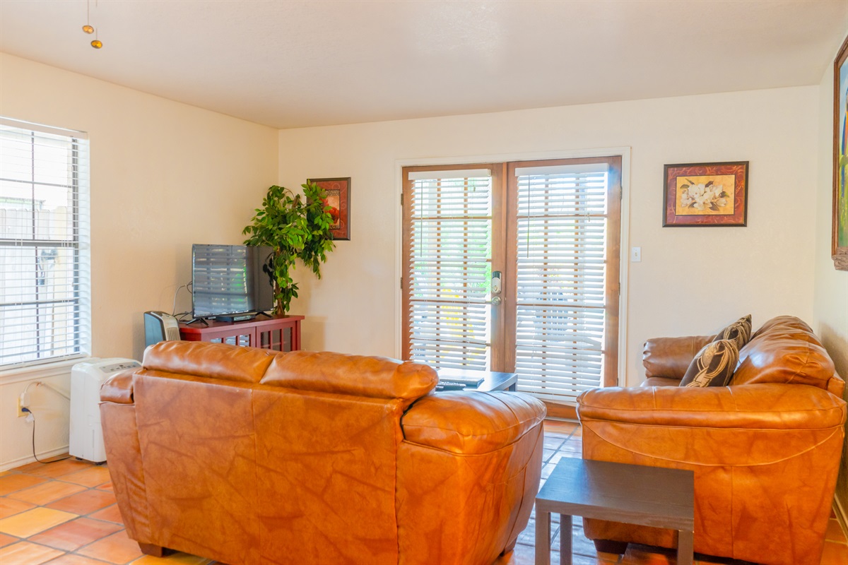 Living area with large streaming TV