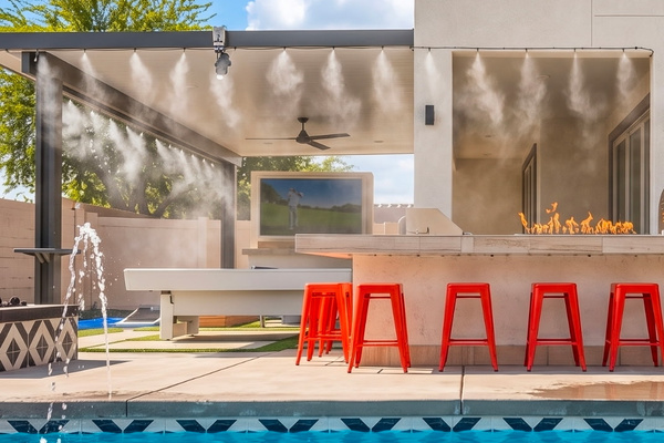 Misters cool the air even on warm desert afternoons.