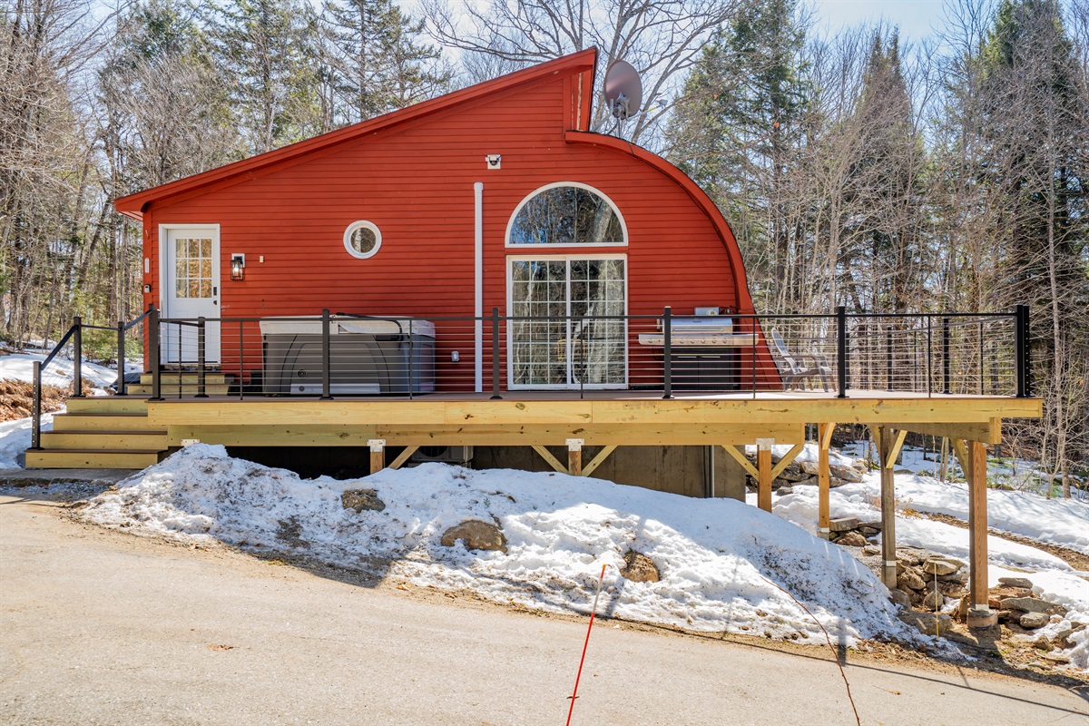 Perched and private: our elevated deck offers the perfect vantage point for forest views and fresh mountain air.