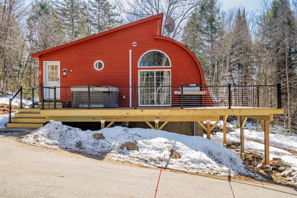 Perched and private: our elevated deck offers the perfect vantage point for forest views and fresh mountain air.