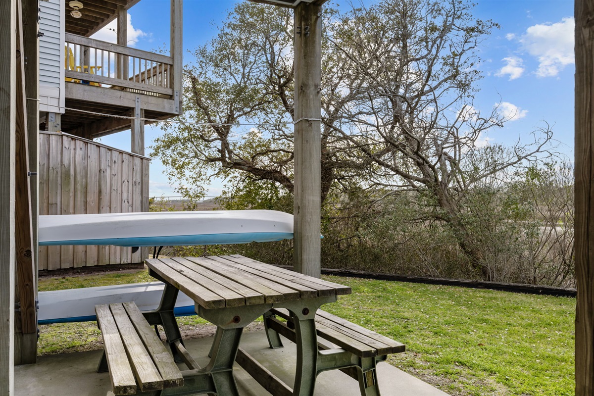 Outdoor picnic table ideal for a laid back meal outside 