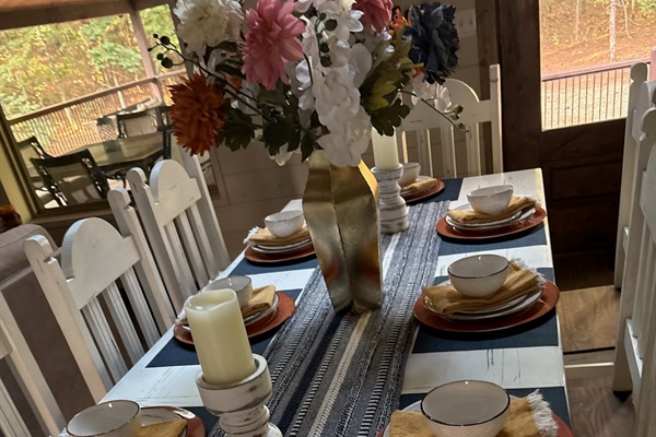 This table comfortably seats 8 for memorable gatherings.