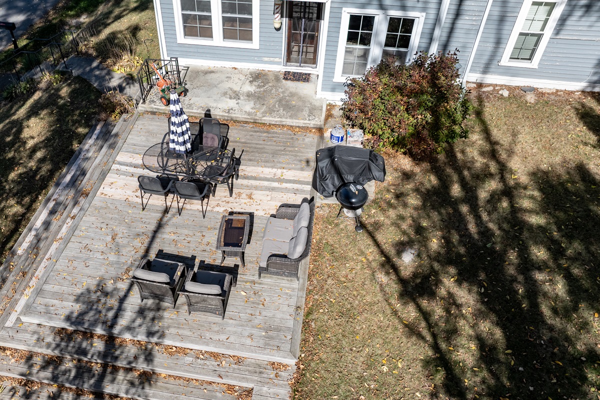 Spacious stone patio perfect for morning coffee or sunset dinners under the stars