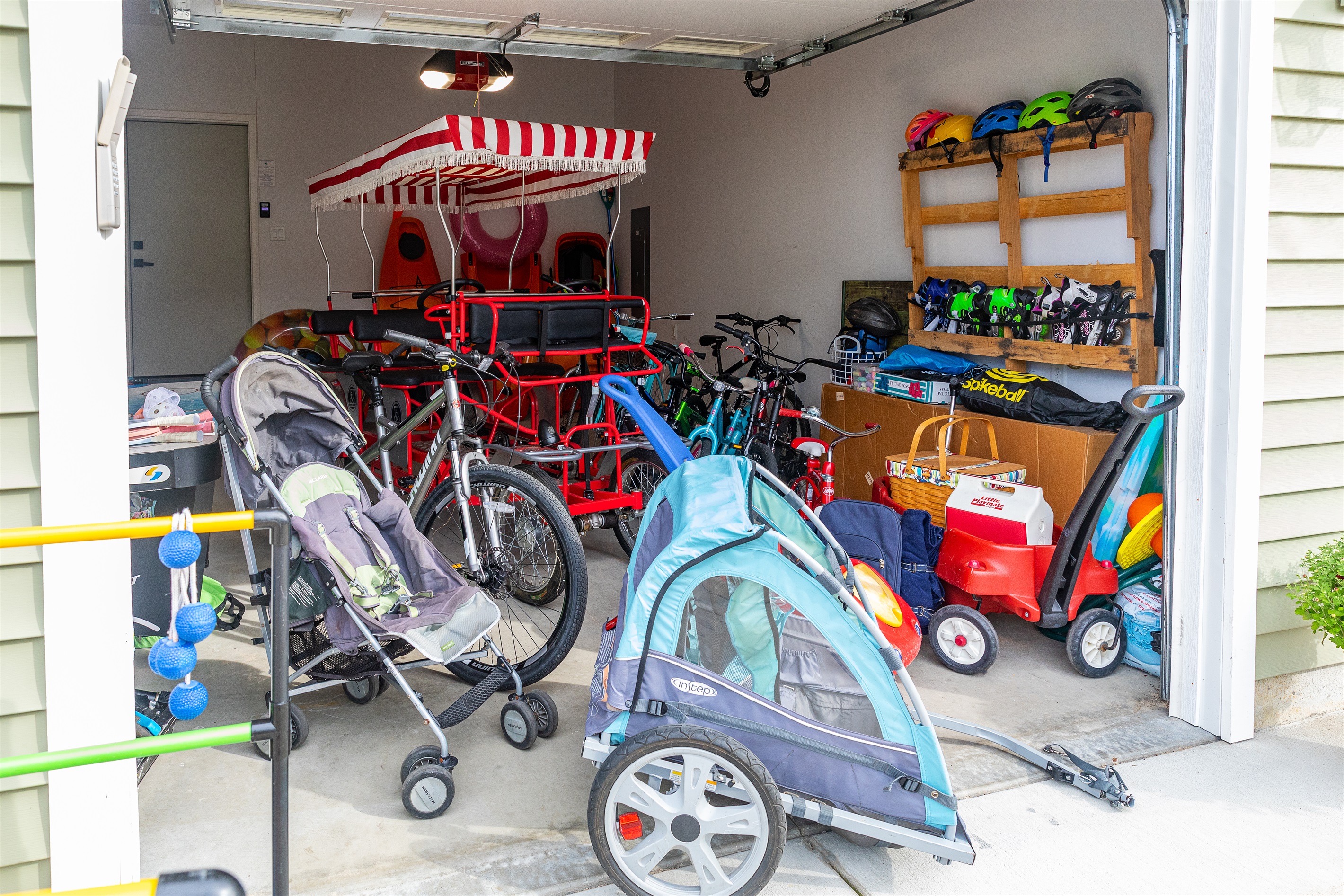everything you need for the beach- stroller, wagon, bikes, beach tents, games to play galore!