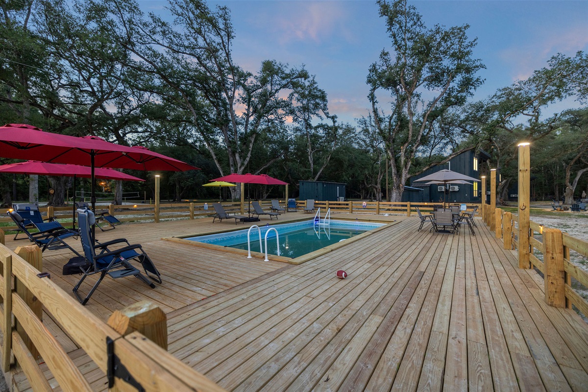 Pool with Shared Large Deck over looking 6 acre Lake