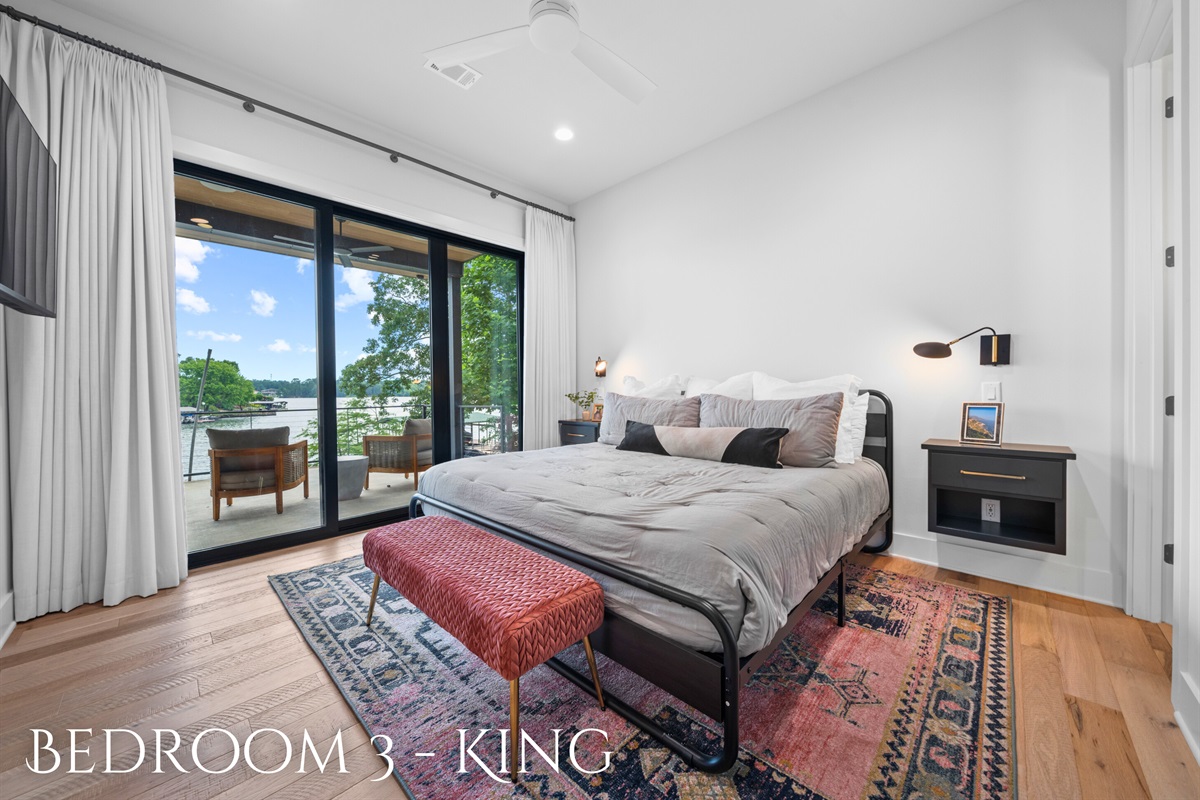 Discover tranquility in this spacious king bedroom, where stunning water views greet you every morning.