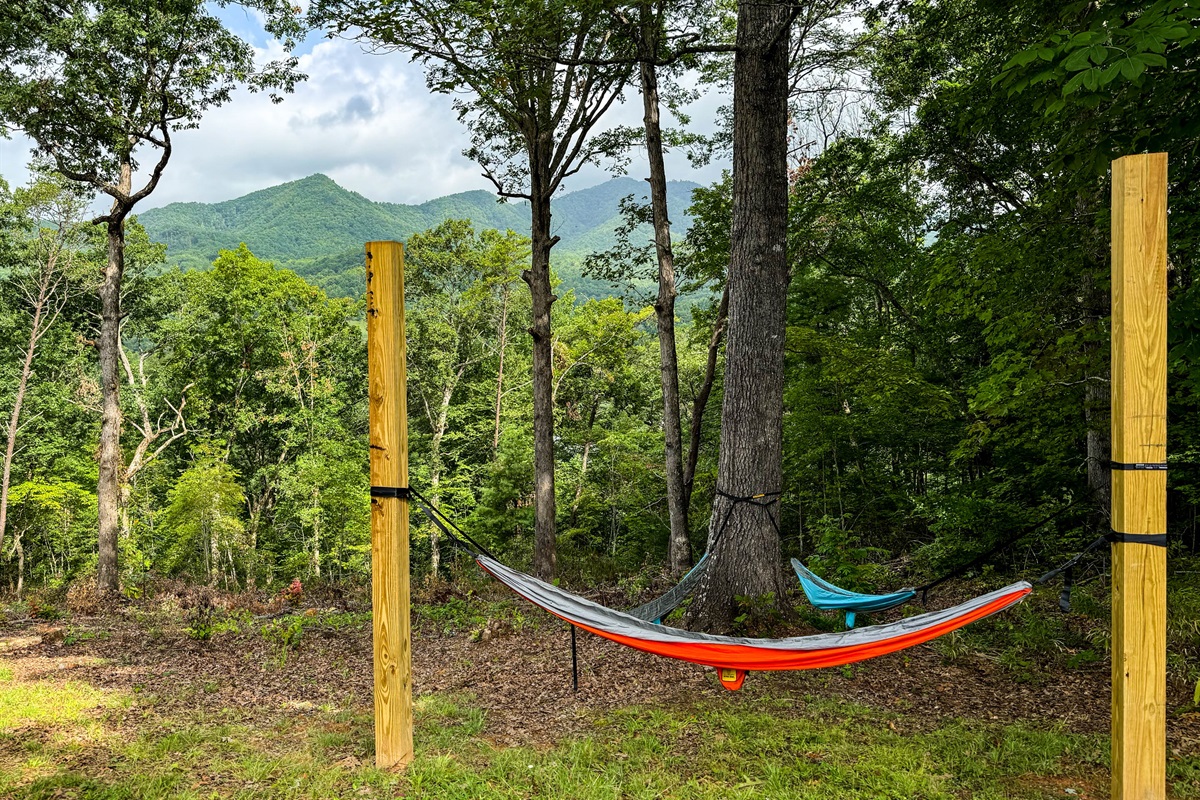 Views, views, views! Enjoy the hammock area overlooking the Great Smoky Mountains!