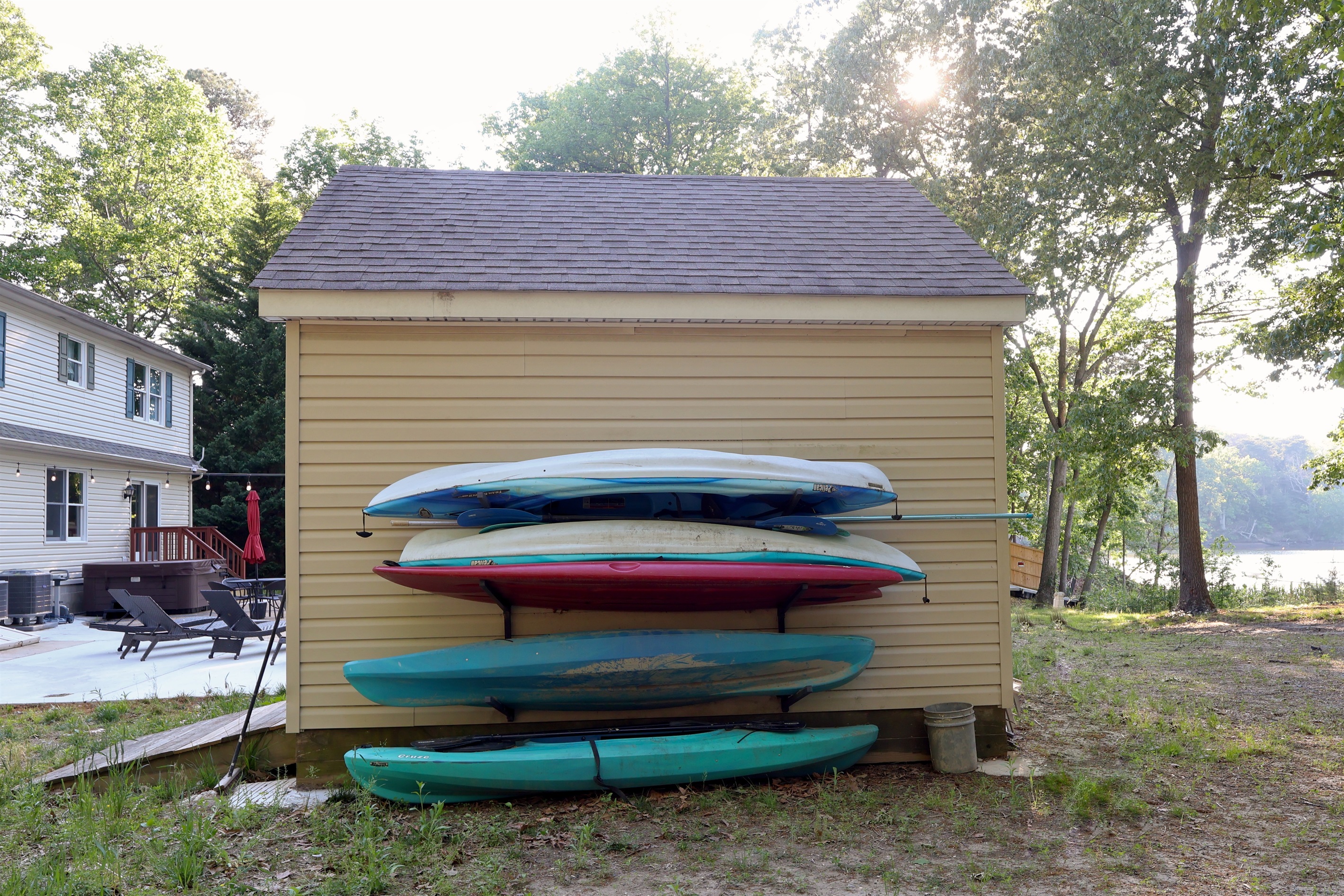 Kayaks for guest use. We suggest launching from the marina