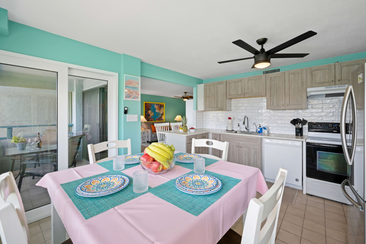 Casual dining for four right in the heart of the kitchen.