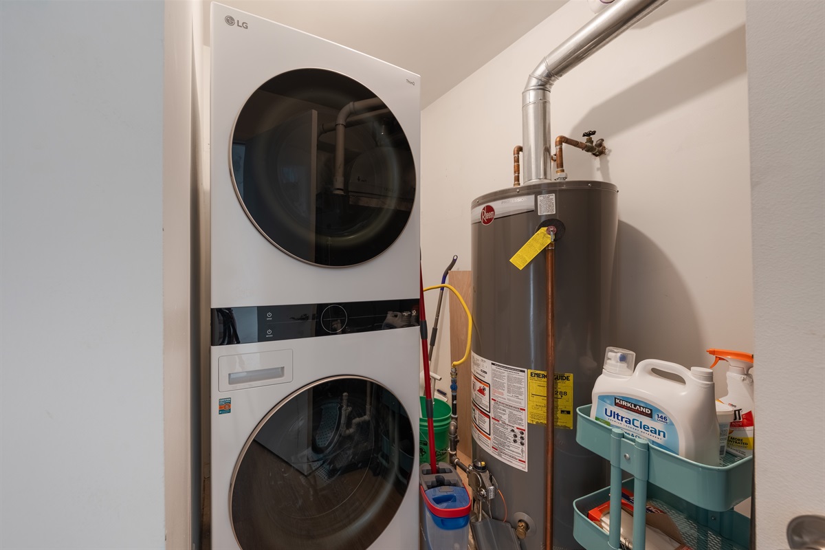 The laundry room is stocked to allow you to tackle laundry during your stay. Iron and ironing board are also available.
