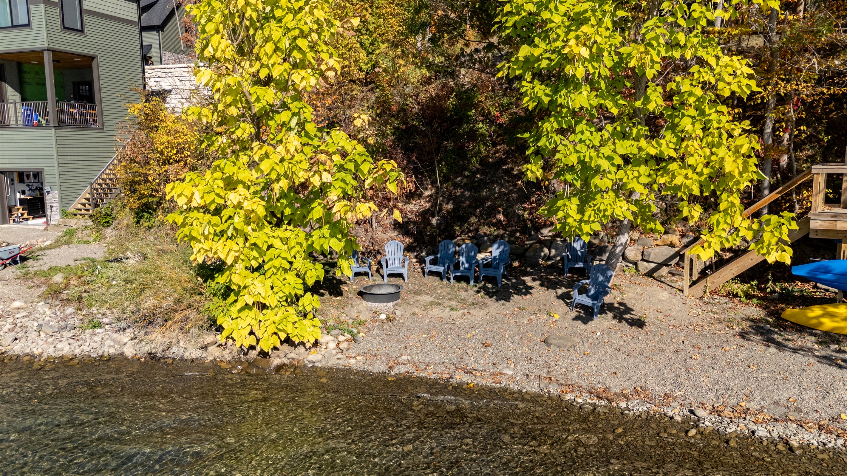 Enjoy peaceful lakefront moments with seating steps from the water—perfect for sunsets and s’mores.