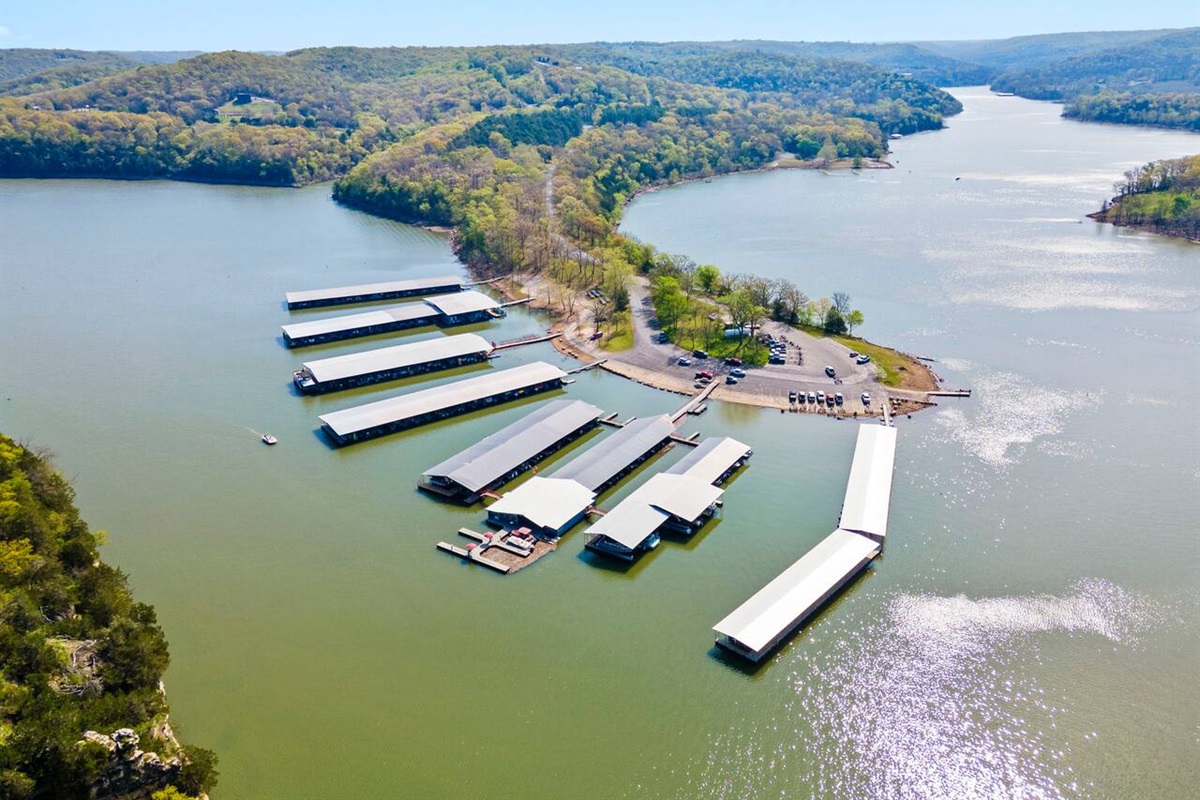 Aerial view of the marina and Table Rock Lake.