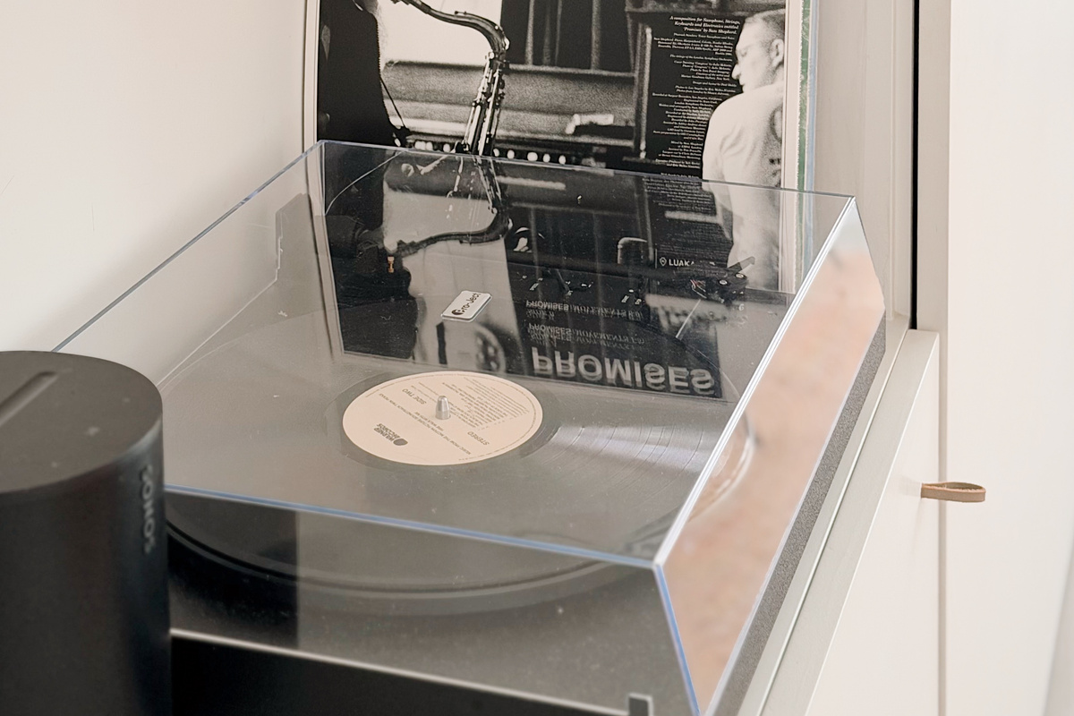 Record player connected to Sonos in the living room.