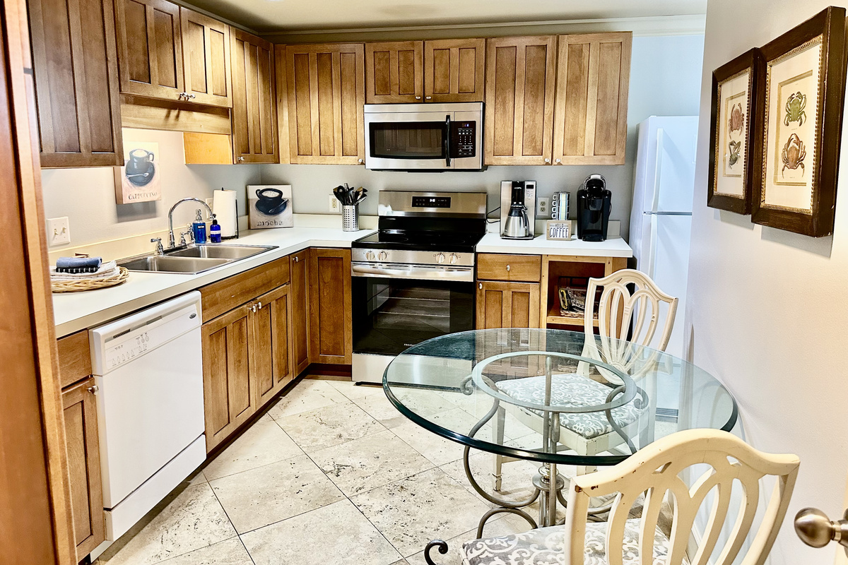 There is an eat-in kitchen with seating for two! And a new stove/oven!