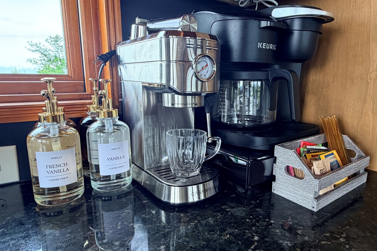 Yes, you can make a latte! Don't forget to pick up your favorite ground espresso and some milk on the way in. We have kcups and regular ground coffee in case you forget.