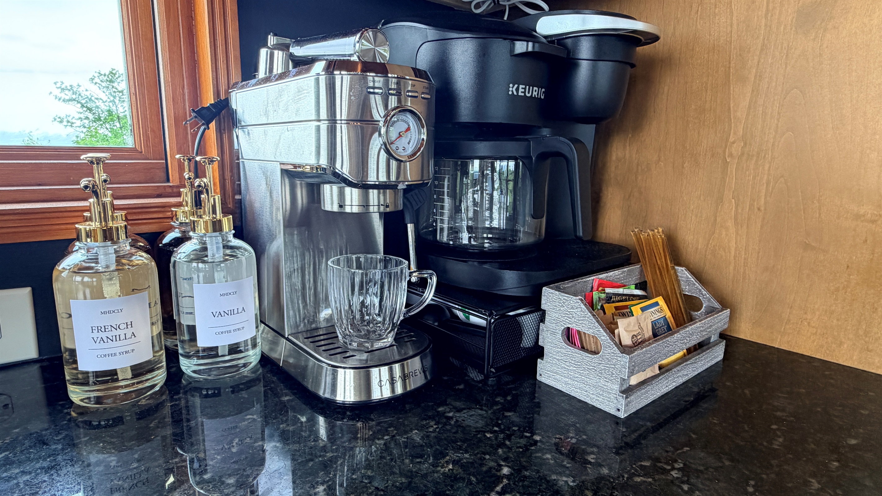 Yes, you can make a latte! Don't forget to pick up your favorite ground espresso and some milk on the way in. We have kcups and regular ground coffee in case you forget.