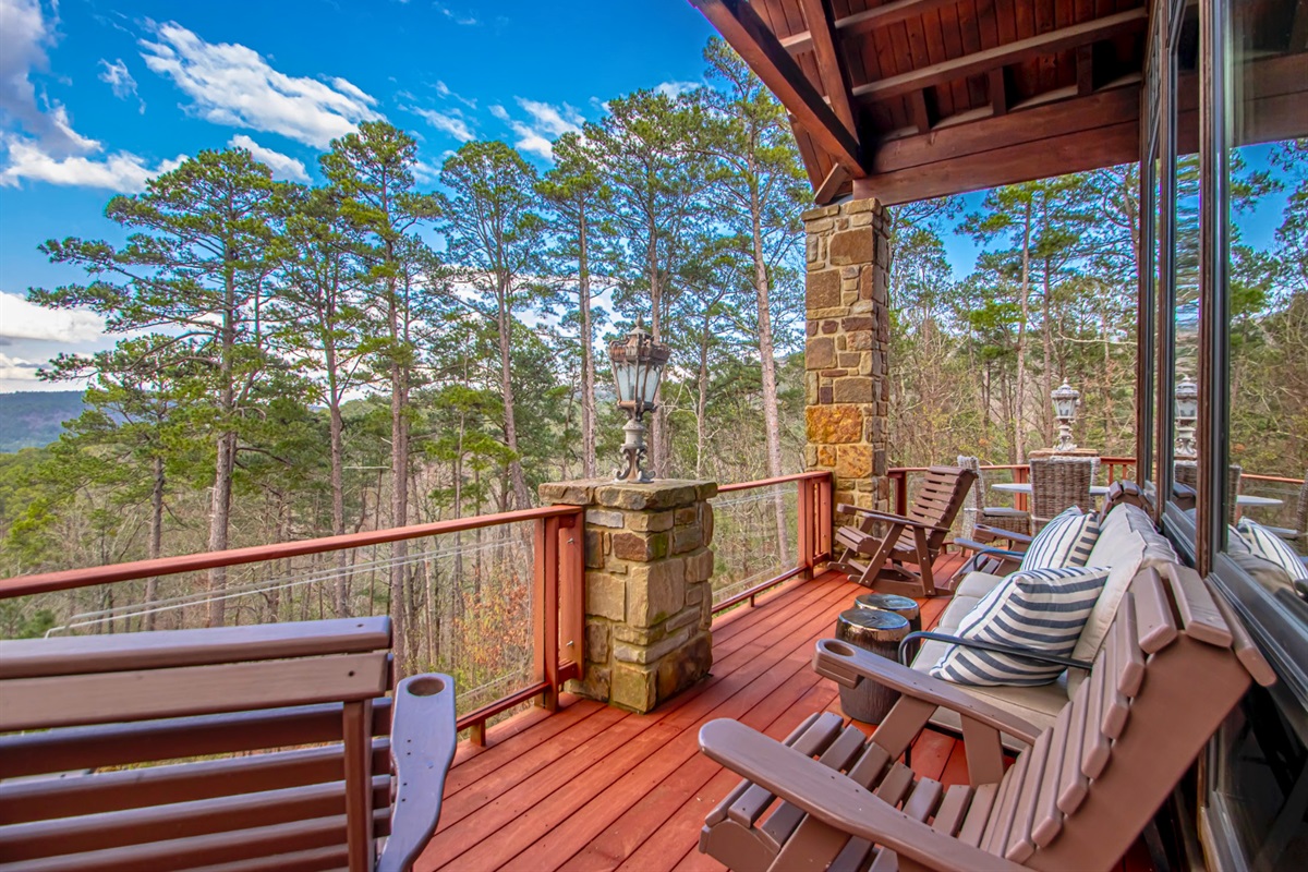 Outdoor Seating on the Deck with Comfortable Chairs and Bench