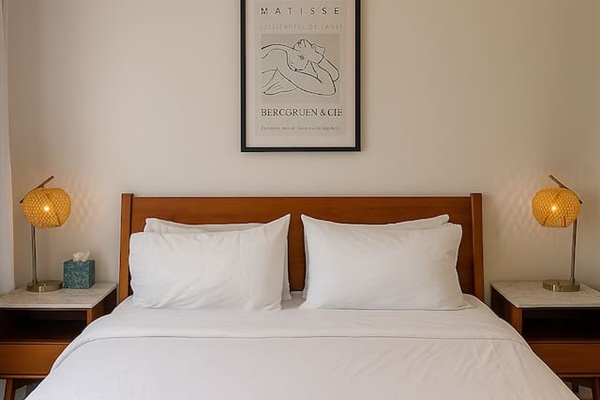 Balance bedside lighting, accessible outlets, and hotel-level mattress setup —designed for comfort, charming, and late night reading.