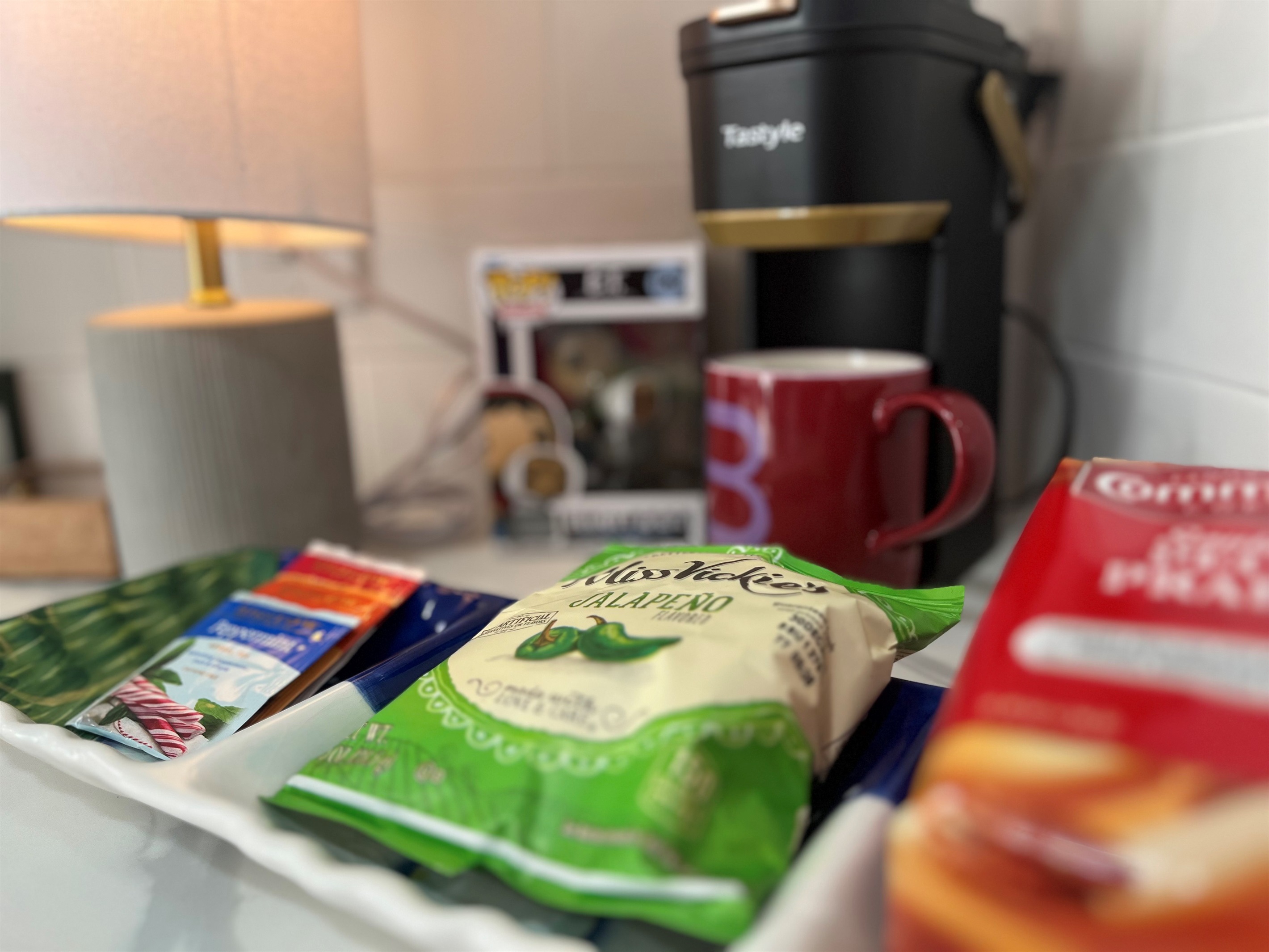 Grab a snack, coffee and tea and make yourself at our beverage and snacks center