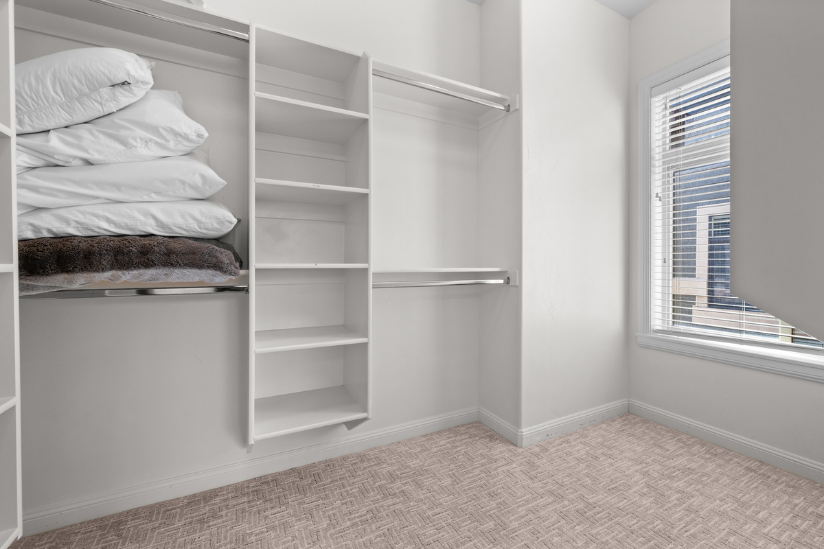 Spacious walk-in closet provides plenty of room for luggage, gear, and extended stays.