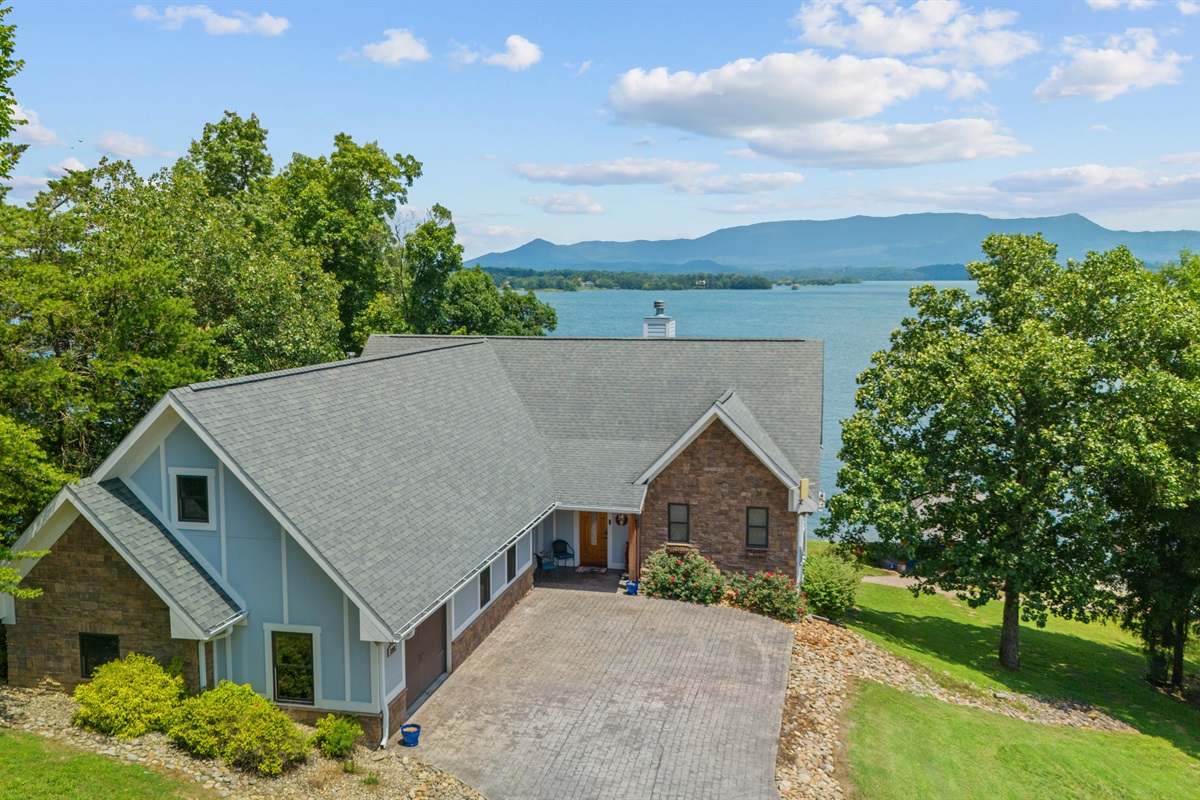 Lake House exterior from drone