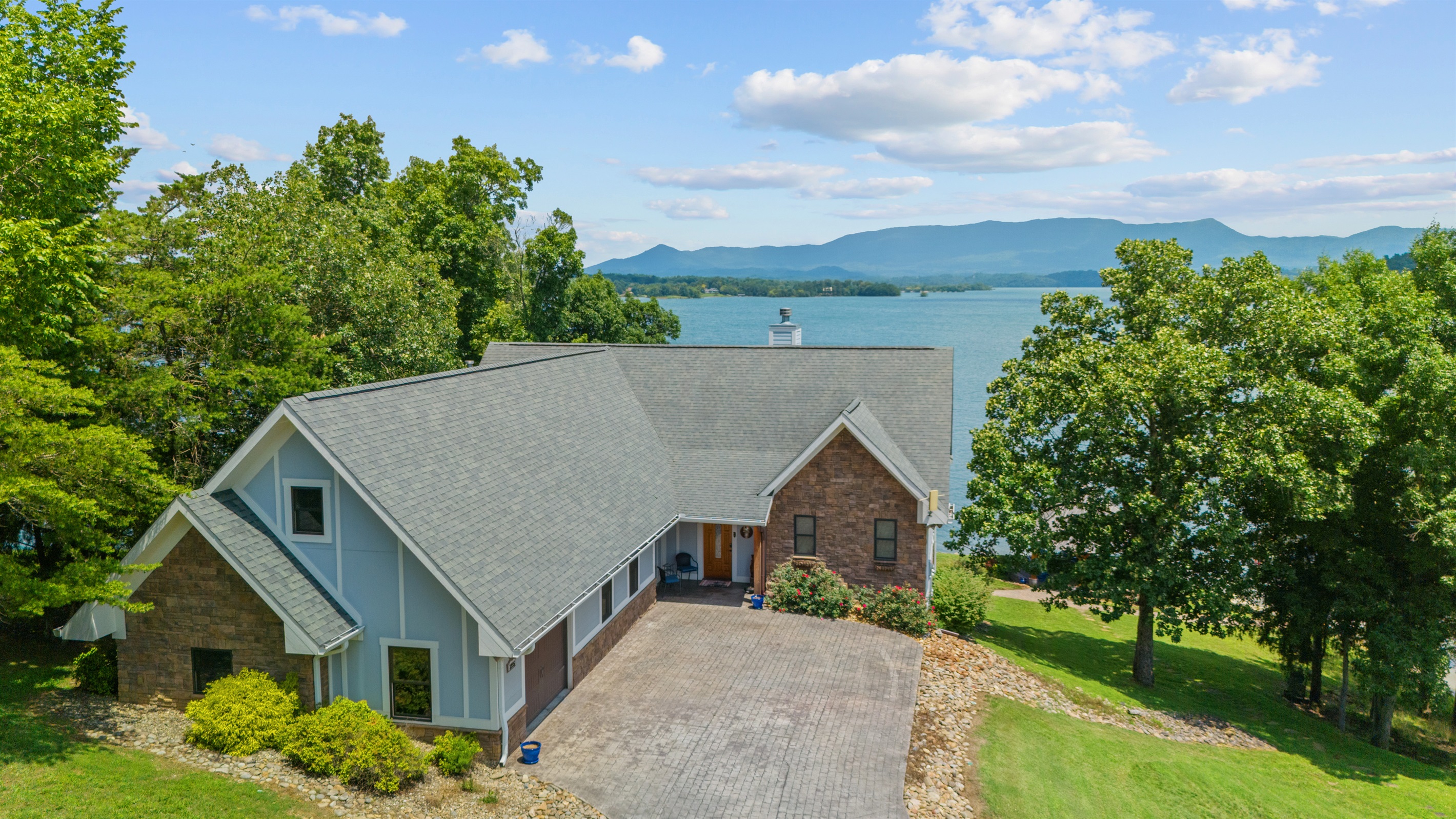 Lake House exterior from drone