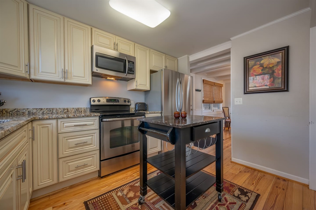 Kitchen area of the cabin with updated modern appliances