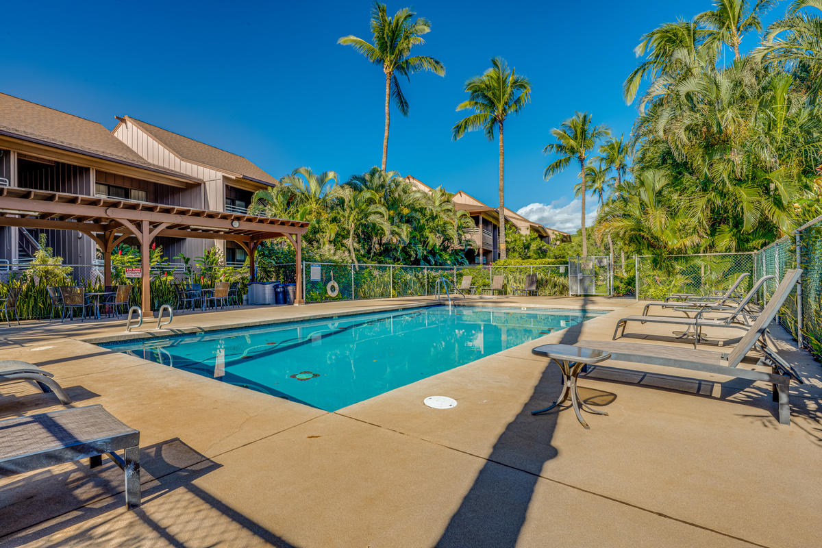 Poolside, with the ocean just beyond.