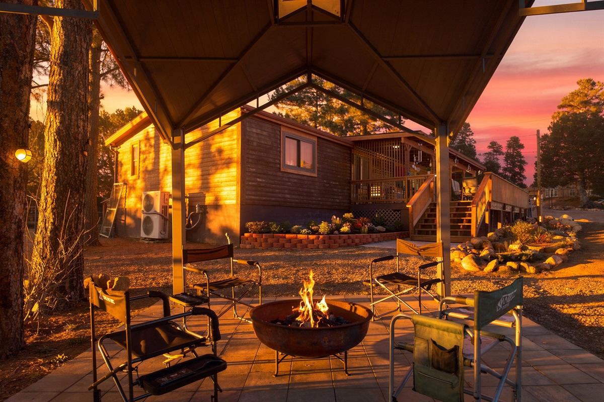 Gazebo sunsets/evening. Photo taken in spring. Winter time the plants will not be full green and deer often eat them. 