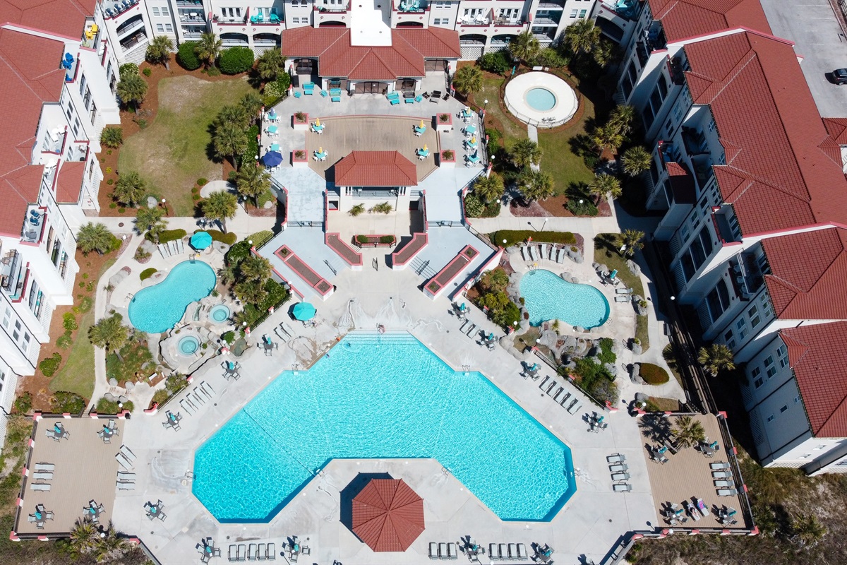 Aerial view of the pools