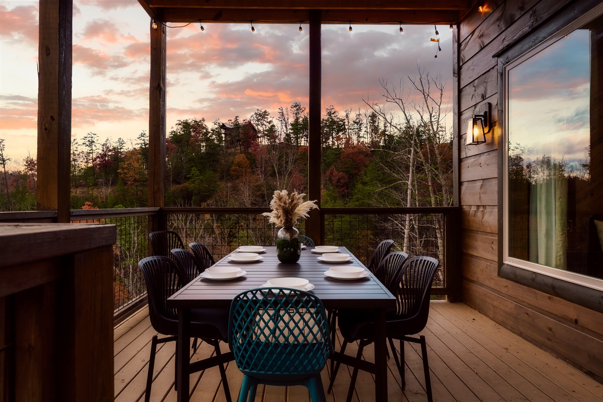 Dining table on deck with views