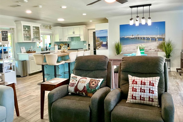 newly remodeled kitchen open to living and dining area